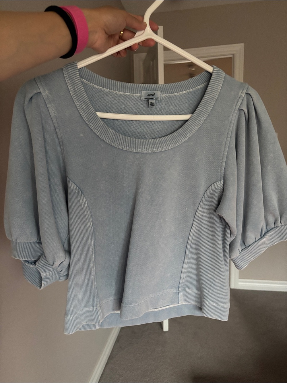 NWT！aerie Light Blue Puff Sleeve Cropped Tee